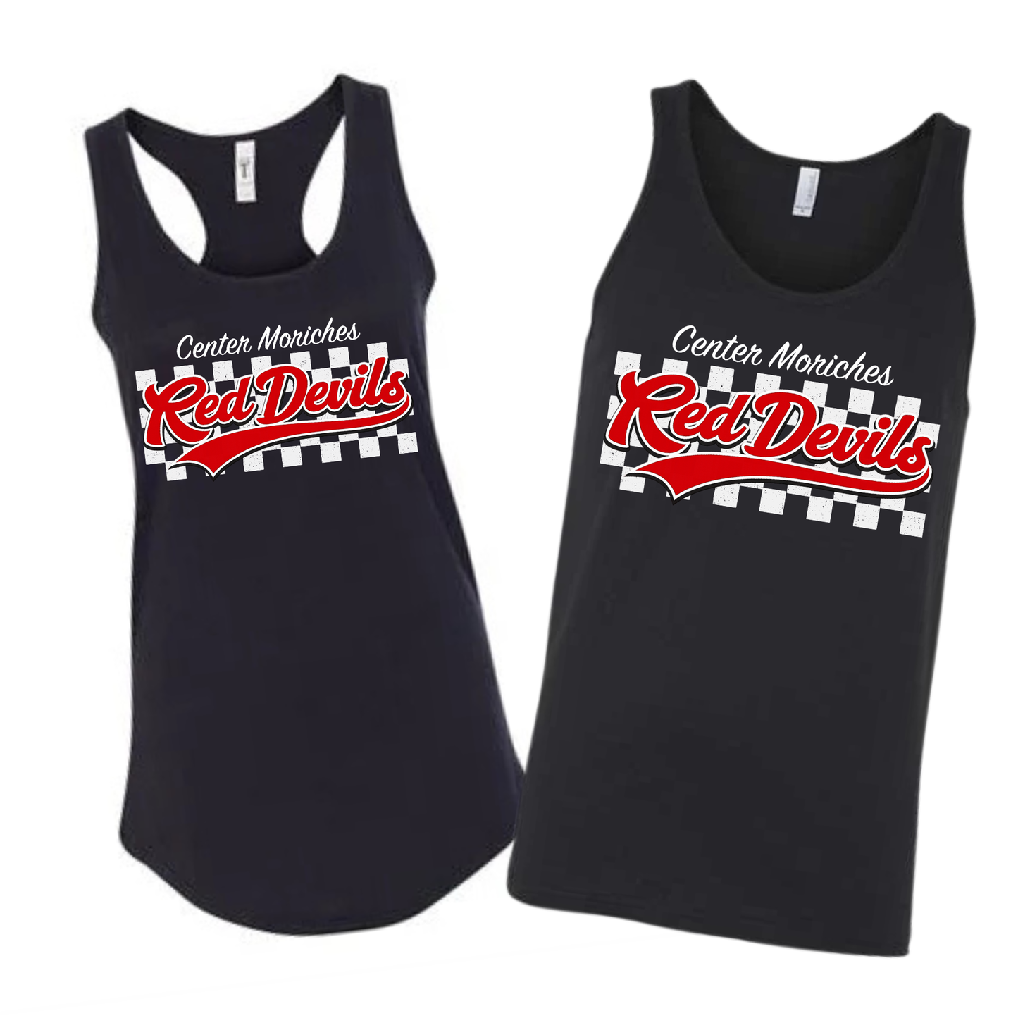 Checkered CM Red Devils Tank Top - Black | Center Moriches HS Spiritwear Fundraiser | LI Spirit & Sports Apparel