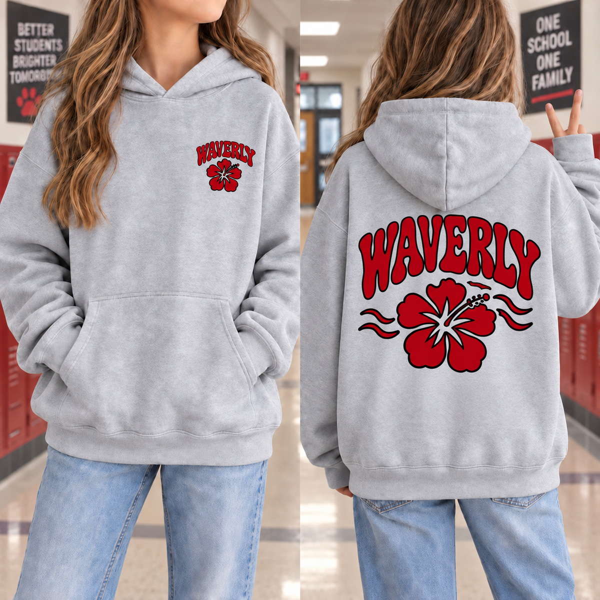 Waverly Coastal Red Hibiscus - Athletic Gray | Waverly Spiritwear | LI Spirit & Sports Apparel