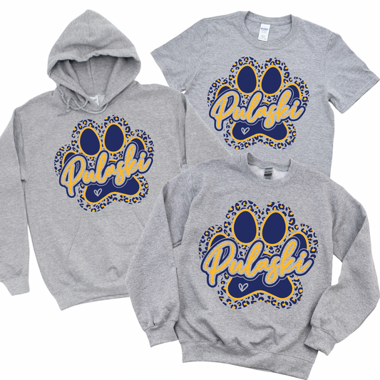 Pulaski Leopard Paw Print - Athletic Gray | Pulaski Road Spiritwear Fundraiser | LI Spirit & Sports Apparel