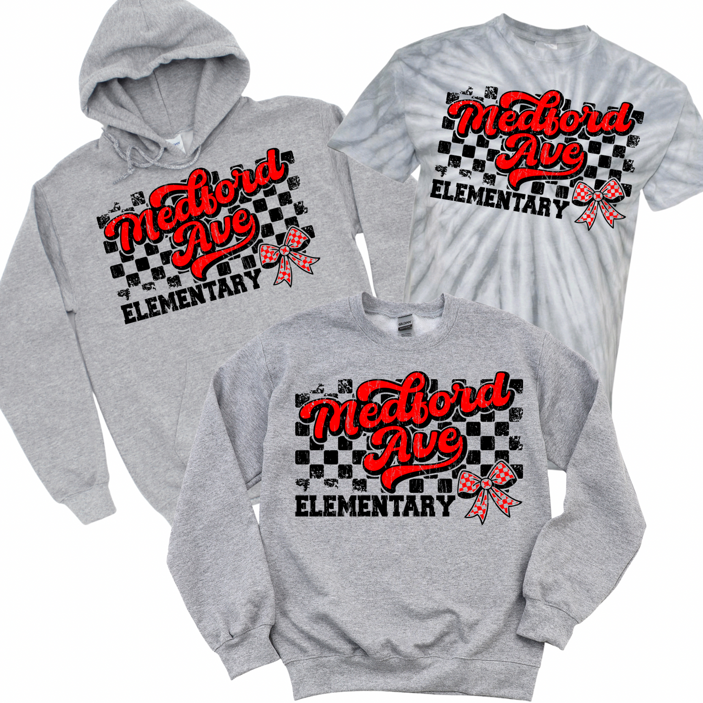 Checkered Medford Ave Bow - Athletic Gray | Medford Ave Elementary Spiritwear Fundraiser | LI Spirit & Sports Apparel