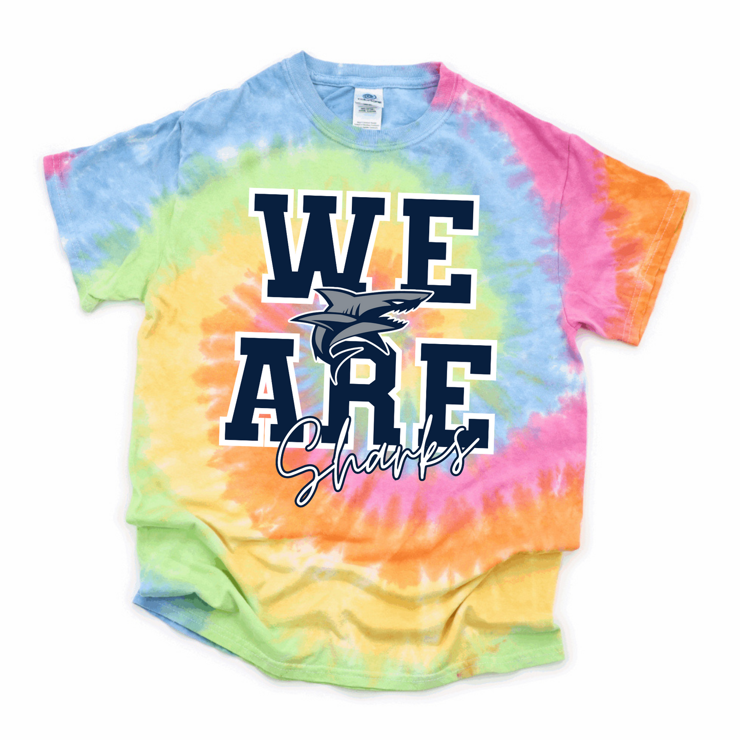 We Are Sharks Pastel Tie Dye T-Shirt | ESM Spiritwear Fundraiser | LI Spirit & Sports Apparel