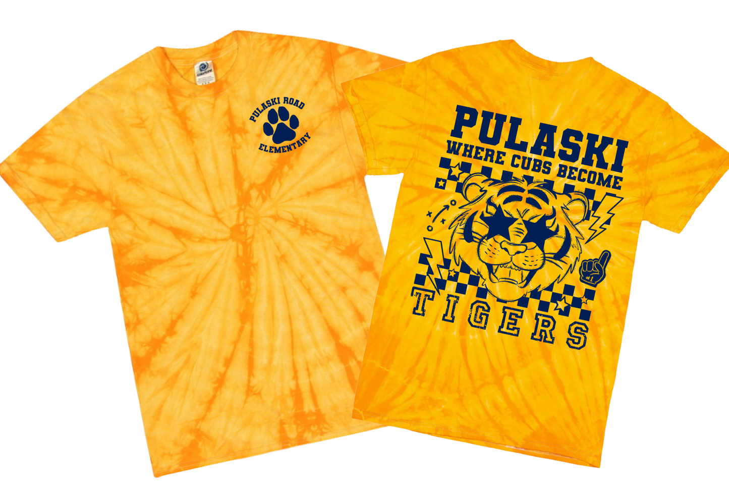 Pulaski Road Elementary T-Shirt - Gold Tie Dye | Pulaski Road Spiritwear Fundraiser | LI Spirit & Sports Apparel