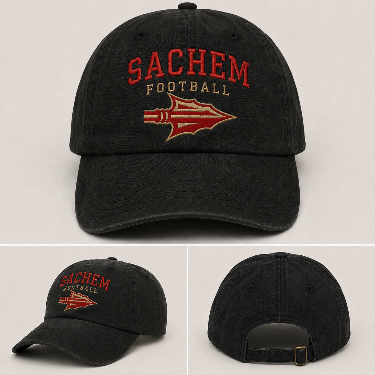 Sachem Football Black Denim Dad Hat - Embroidered | Sagamore Football | LI Spirit & Sports Apparel