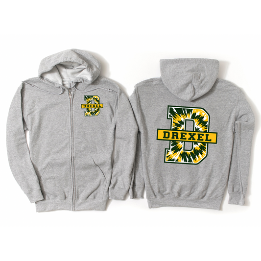 Drexel Tie Dye Zip-Up Hoodie - Athletic Gray | Drexel Avenue Apparel | LI Spirit & Sports Apparel