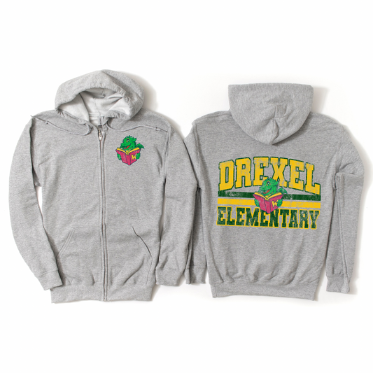 Distressed Drexel Elementary Zip-Up Hoodie - Athletic Gray | Drexel Avenue Apparel | LI Spirit & Sports Apparel